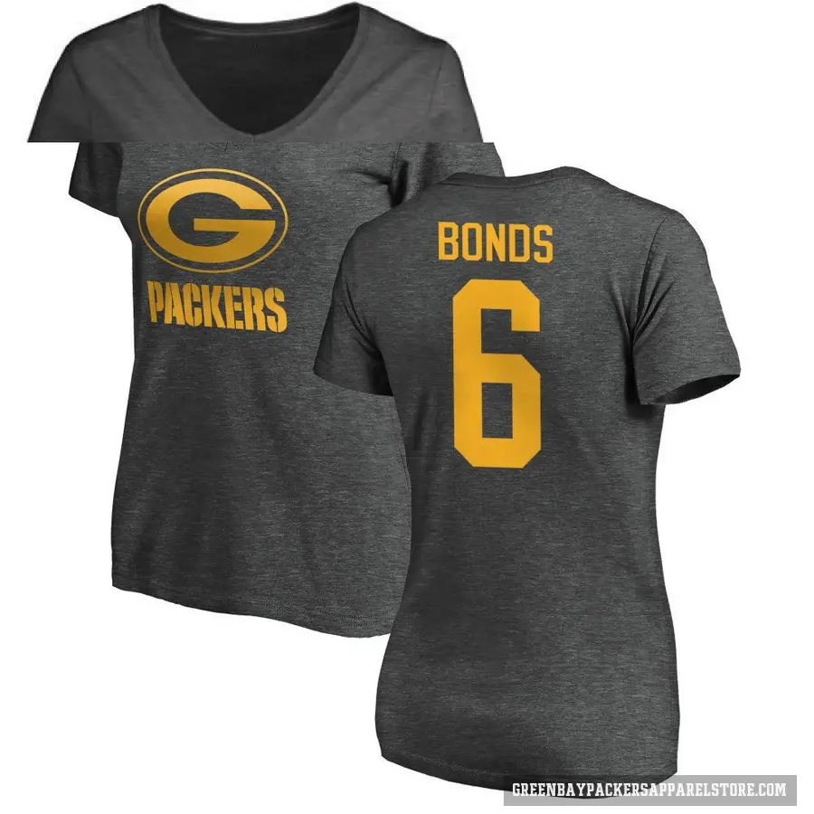 Women's ＃6 Jadakis Bonds Green Bay Packers Ash One Color T-Shirt