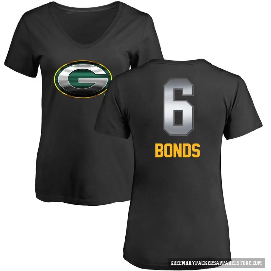 Women's ＃6 Jadakis Bonds Green Bay Packers Black Midnight Mascot T-Shirt