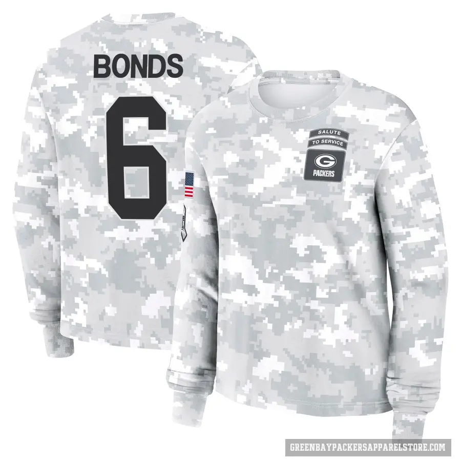 Women's ＃6 Jadakis Bonds Green Bay Packers Camo Arctic 2024 Salute to Service Long Sleeve T-Shirt