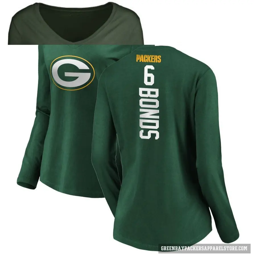 Women's ＃6 Jadakis Bonds Green Bay Packers Green Backer Slim Fit Long Sleeve T-Shirt