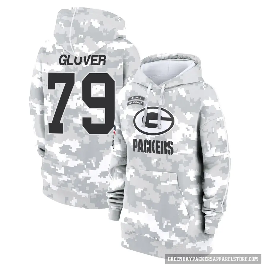 Women's ＃79 Travis Glover Green Bay Packers Arctic Camo 2024 Salute to Service Club Fleece Pullover Hoodie