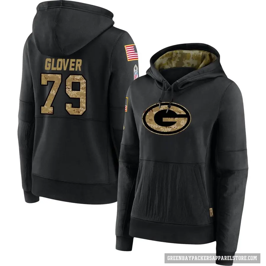 Women's ＃79 Travis Glover Green Bay Packers Black 2020 Salute to Service Sideline Performance Pullover Hoodie