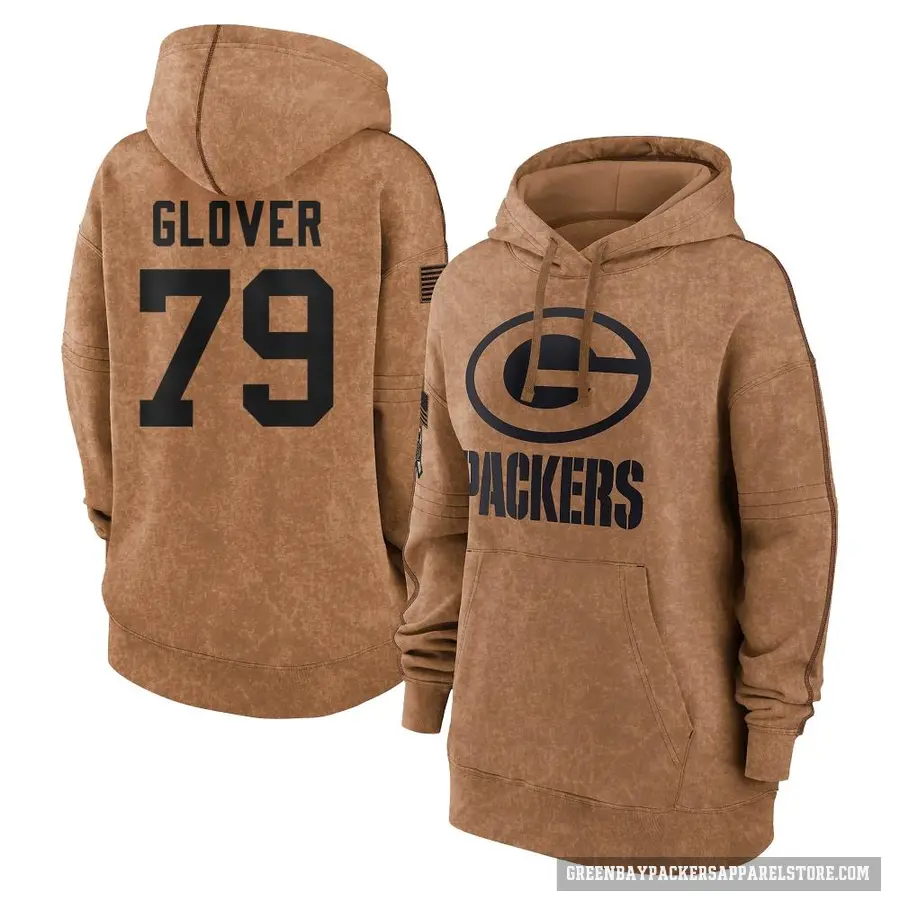 Women's ＃79 Travis Glover Green Bay Packers Brown 2023 Salute To Service Pullover Hoodie