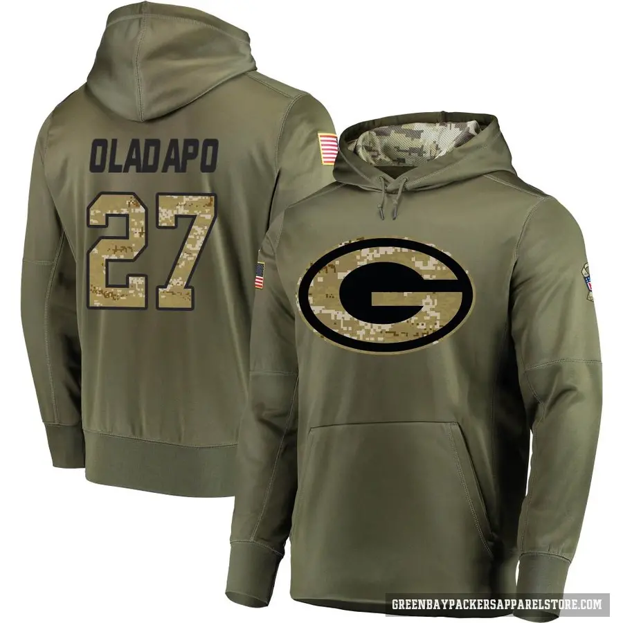 Youth ＃27 Kitan Oladapo Green Bay Packers Olive Salute to Service Pullover Hoodie