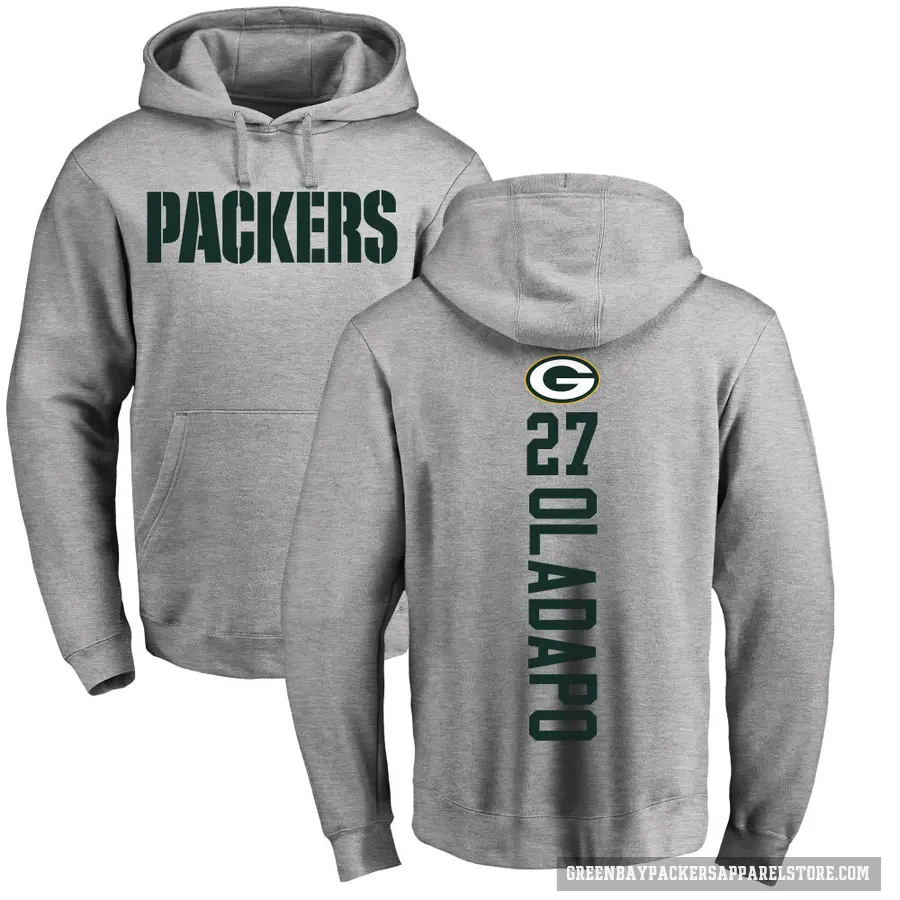 Youth ＃27 Kitan Oladapo Green Bay Packers Pro Line Ash Backer Pullover Hoodie