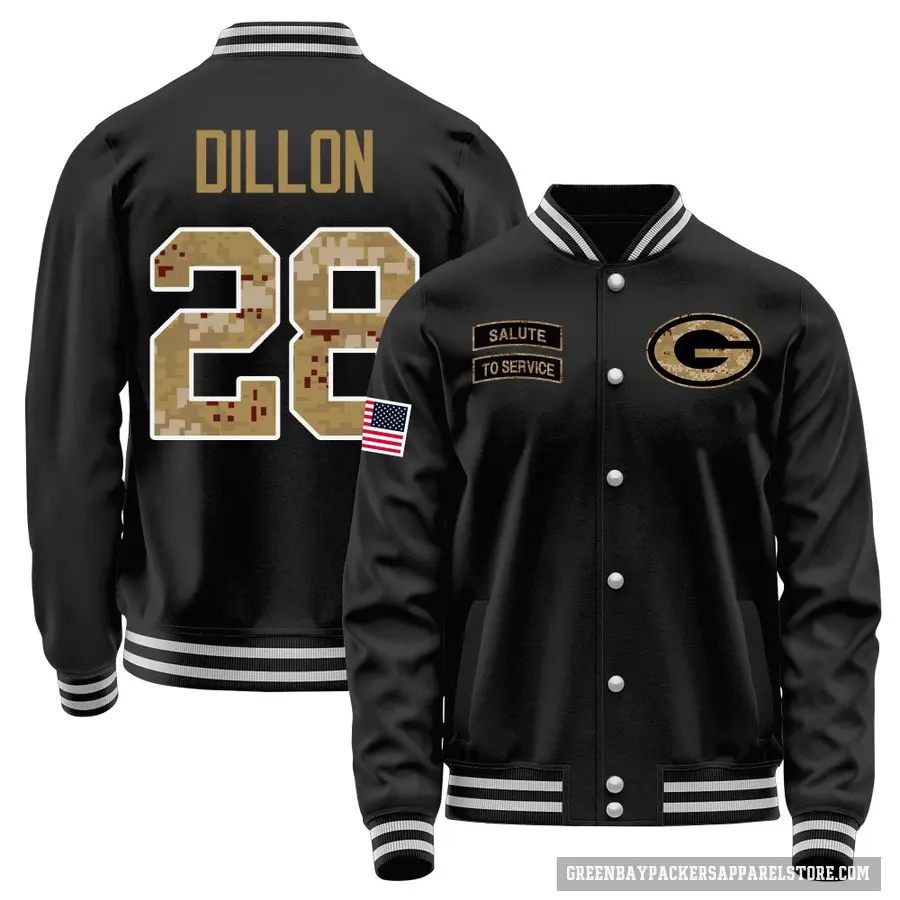 Youth ＃28 AJ Dillon Green Bay Packers Black Salute to Service Sideline Performance Jacket