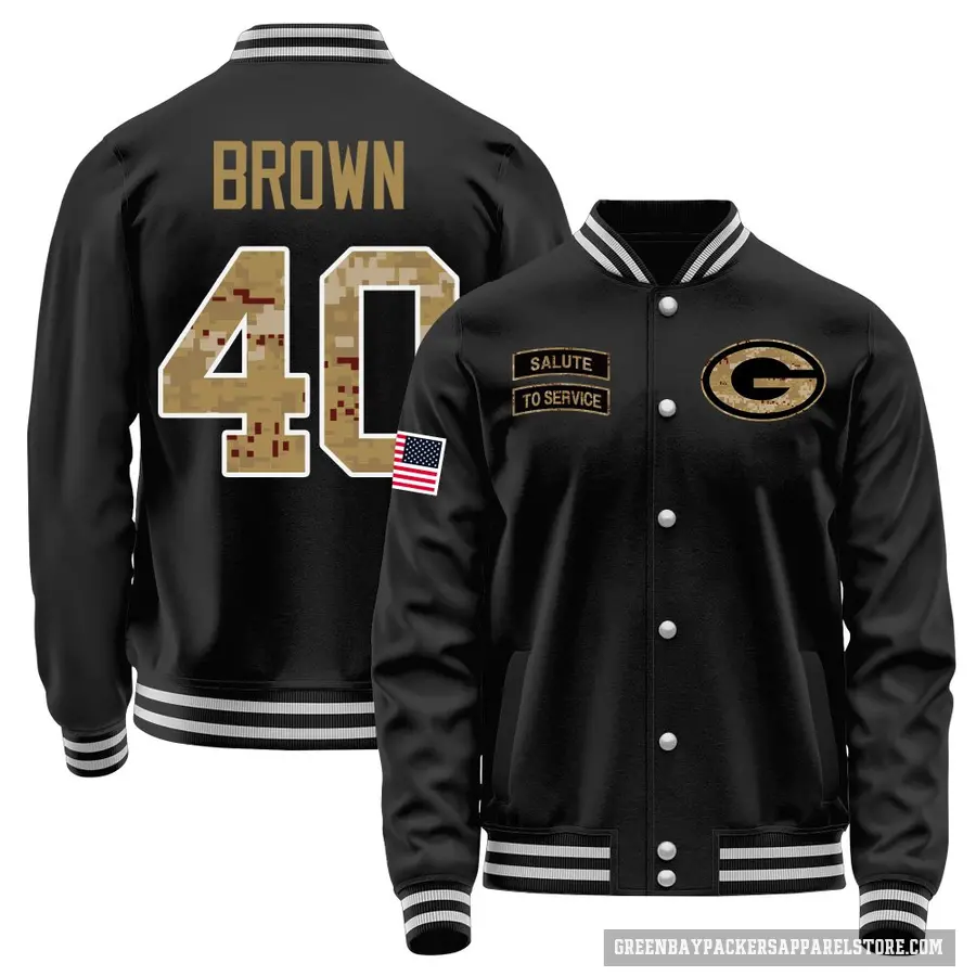 Youth ＃40 Omar Brown Green Bay Packers Black Salute to Service Sideline Performance Jacket