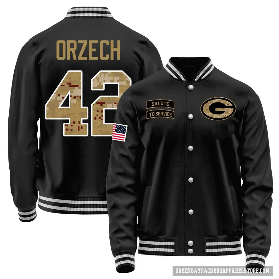 Youth ＃42 Matt Orzech Green Bay Packers Black Salute to Service Sideline Performance Jacket