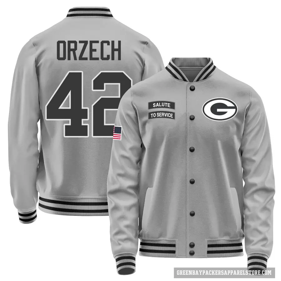 Youth ＃42 Matt Orzech Green Bay Packers Gray Salute to Service Performance Jacket