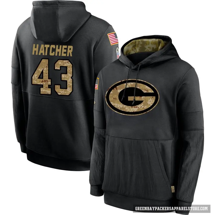 Youth ＃43 Broughton Hatcher Green Bay Packers Black 2020 Salute to Service Sideline Performance Pullover Hoodie