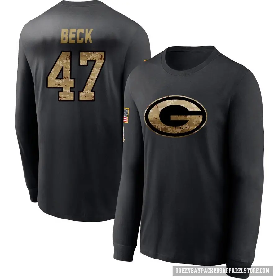 Youth ＃47 Andrew Beck Green Bay Packers Black 2020 Salute To Service Sideline Performance Long Sleeve T-Shirt