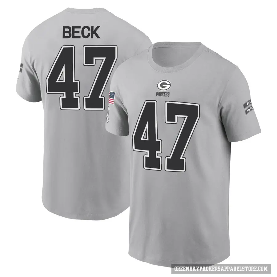 Youth ＃47 Andrew Beck Green Bay Packers Gray 2024 Salute to Service T-Shirt