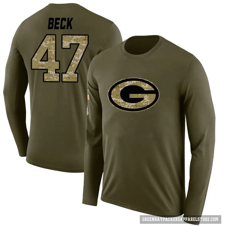 Youth ＃47 Andrew Beck Green Bay Packers Olive Salute to Service Sideline Long Sleeve T-Shirt