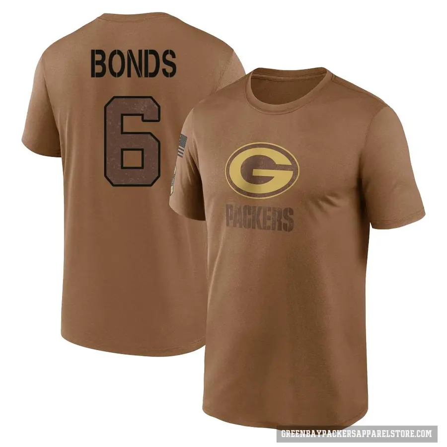 Youth ＃6 Jadakis Bonds Green Bay Packers Brown 2023 Salute To Service Performance T-Shirt