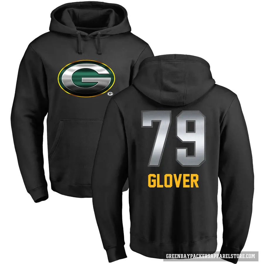 Youth ＃79 Travis Glover Green Bay Packers Black Midnight Mascot Pullover Hoodie