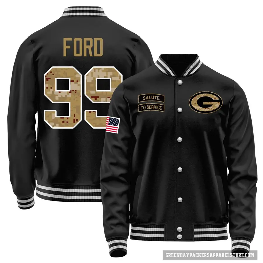 Youth ＃99 Jonathan Ford Green Bay Packers Black Salute to Service Sideline Performance Jacket